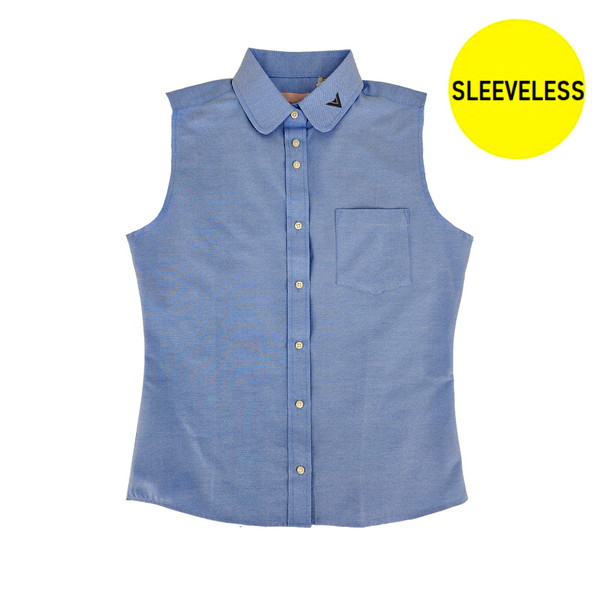 Sleeveless Light Blue Round collar Shirt For Girls - 7228 with Satmer Monroe Embroidery