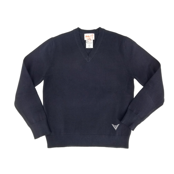 Cotton V Neck Sweater Navy 104VP with Satmer Monroe Embroidery